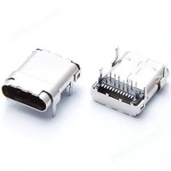 USB Type-C 母座 连接器  板上 90度 24PIN 前插后贴 四脚 L=10.85板端接口