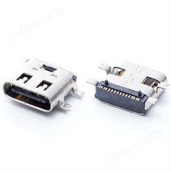 USB Type-C 母座 连接器 板上 90度 16PIN 单排贴片 四脚全貼 L=7.35 外殼帶彈片板端接口