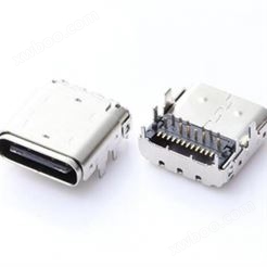 USB Type-C 母座 连接器  板上 90度 24PIN 前插後貼 六腳 L=9.34 帶上蓋板端接口