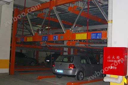 北京立体车库案例橙色年代小区3层升降横移式立体车库机械式立体停车设备